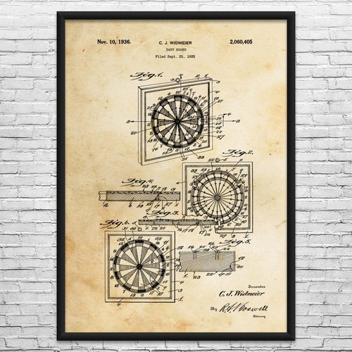 Dart board patent wall art - dart,